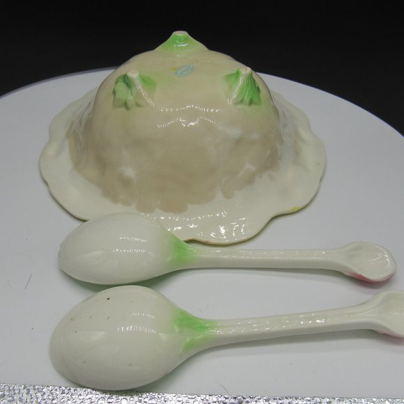 VINTAGE CARLTON WARE THREE PIECE SALAD SERVER. 9 1/2 INCHES IN DIAMETER. - Picture 4 of 9